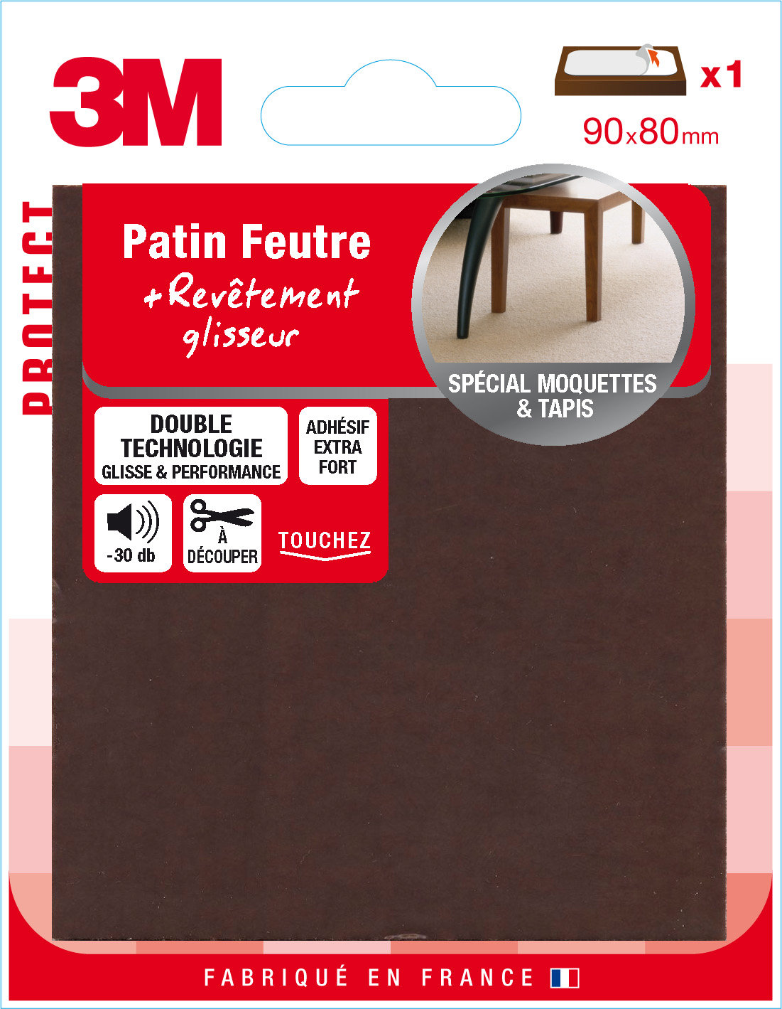 Patin feutre adhésif 90x80mm - 3M